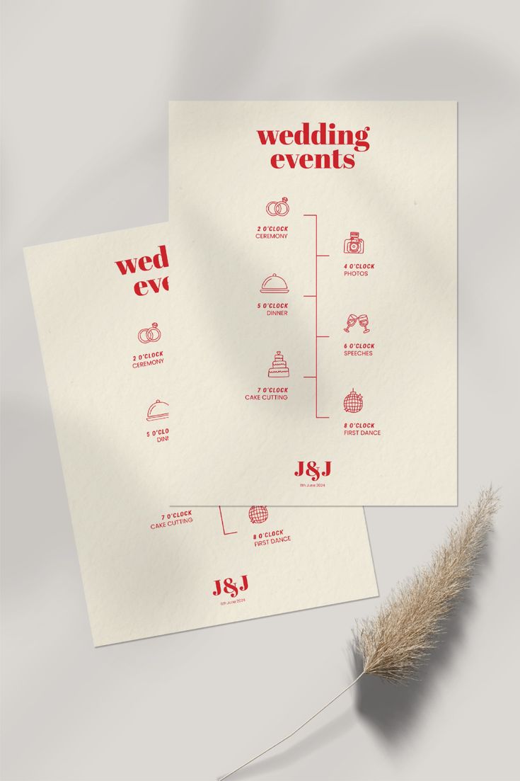 Timeline degli eventi del matrimonio in grafica rossa